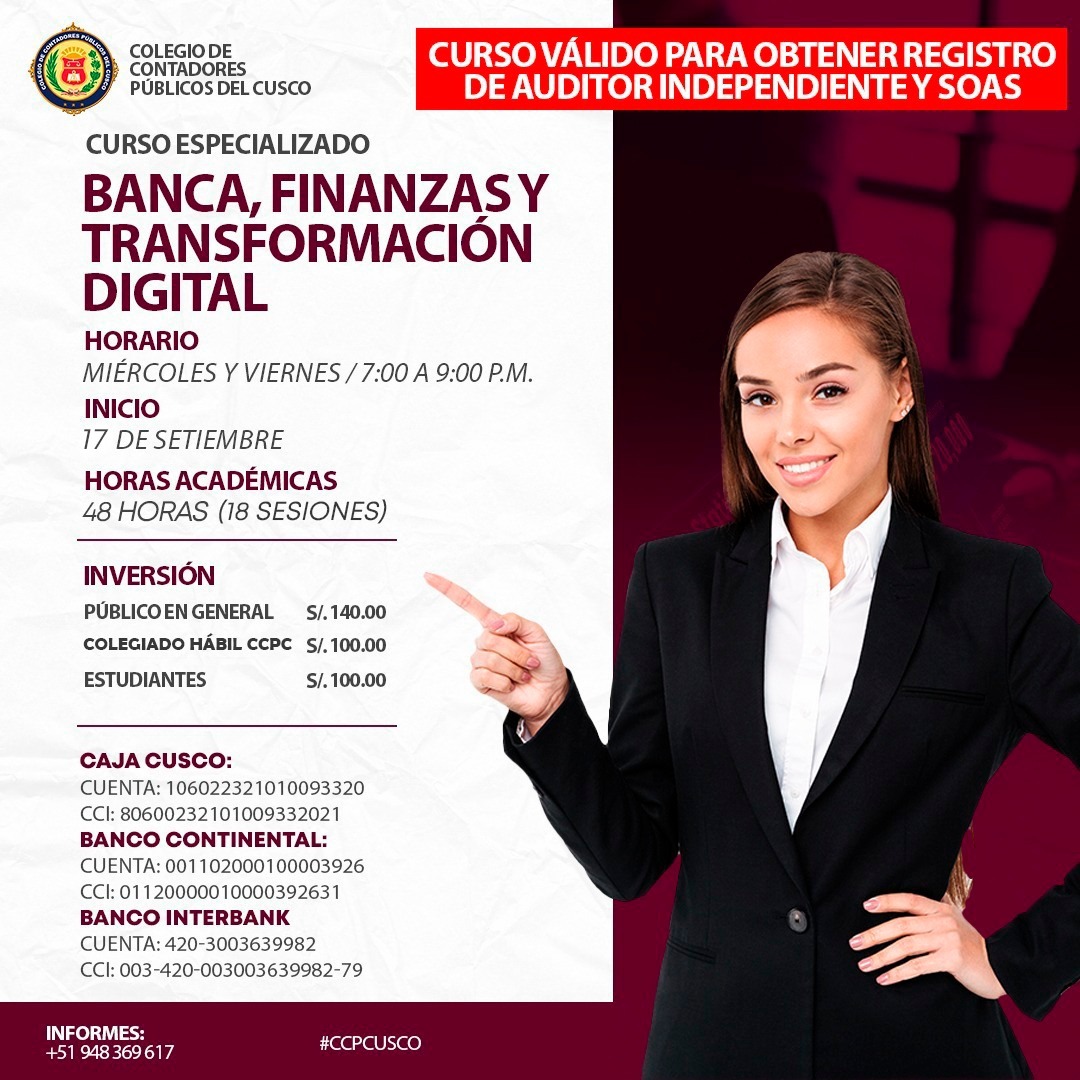 Flyer: Curso Especializado en Banca, Finanzas y Transformación Digital