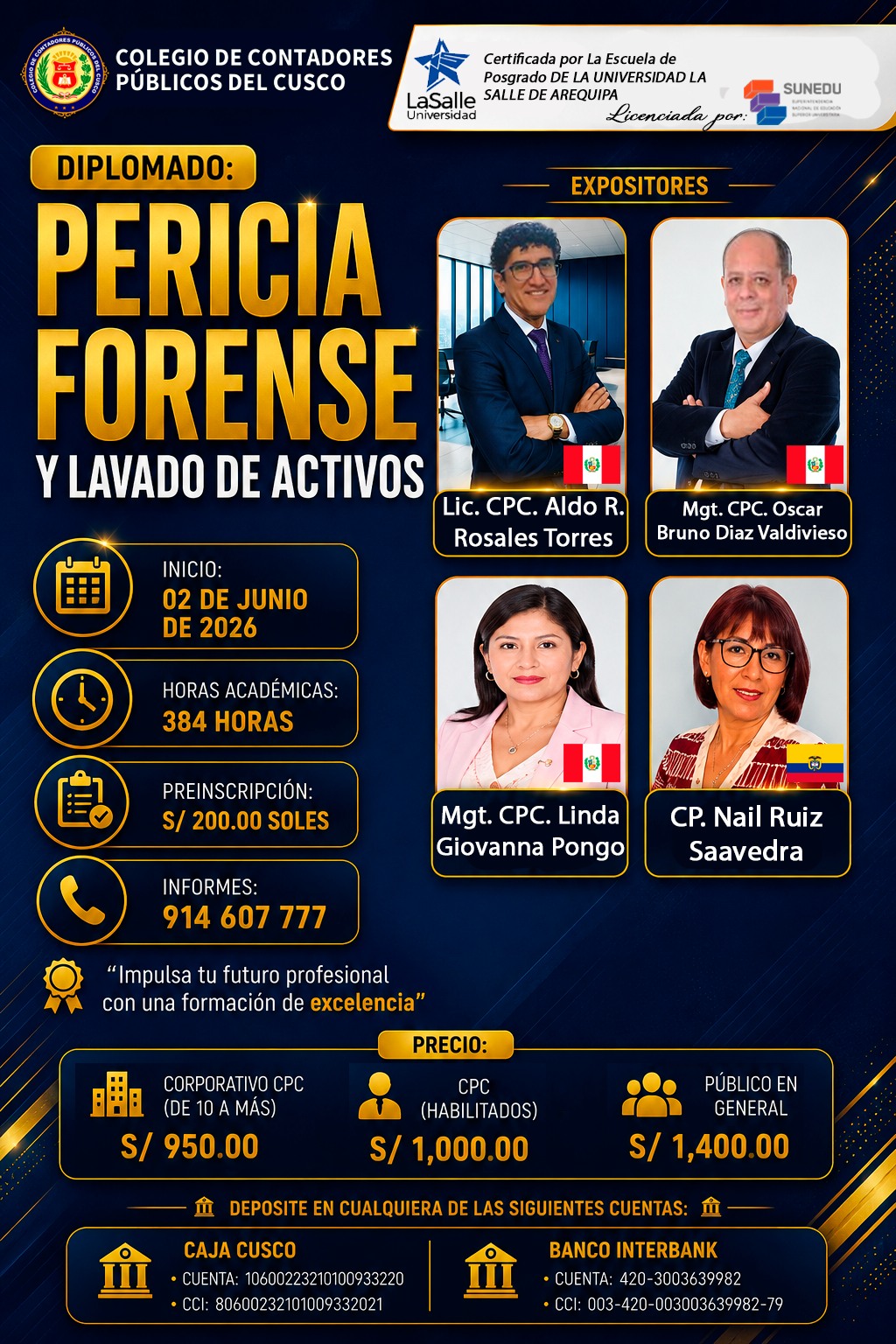 Flyer: DIPLOMADO EN PERICIA FORENSE Y LAVADO DE ACTIVOS