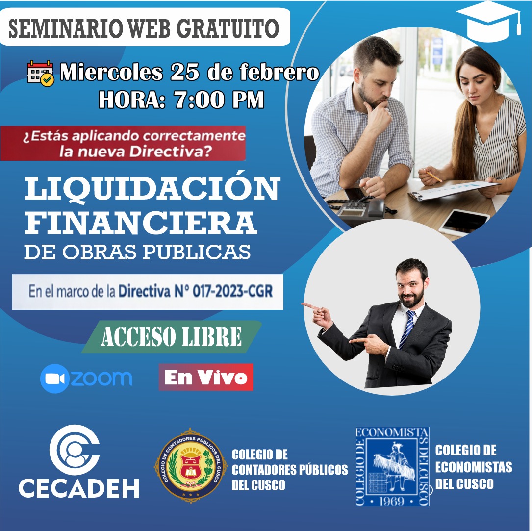 Flyer: SEMINARIO WEB: *LIQUIDACÍON FINANCIERA DE PROYECTOS DE INVERSION PUBLICA