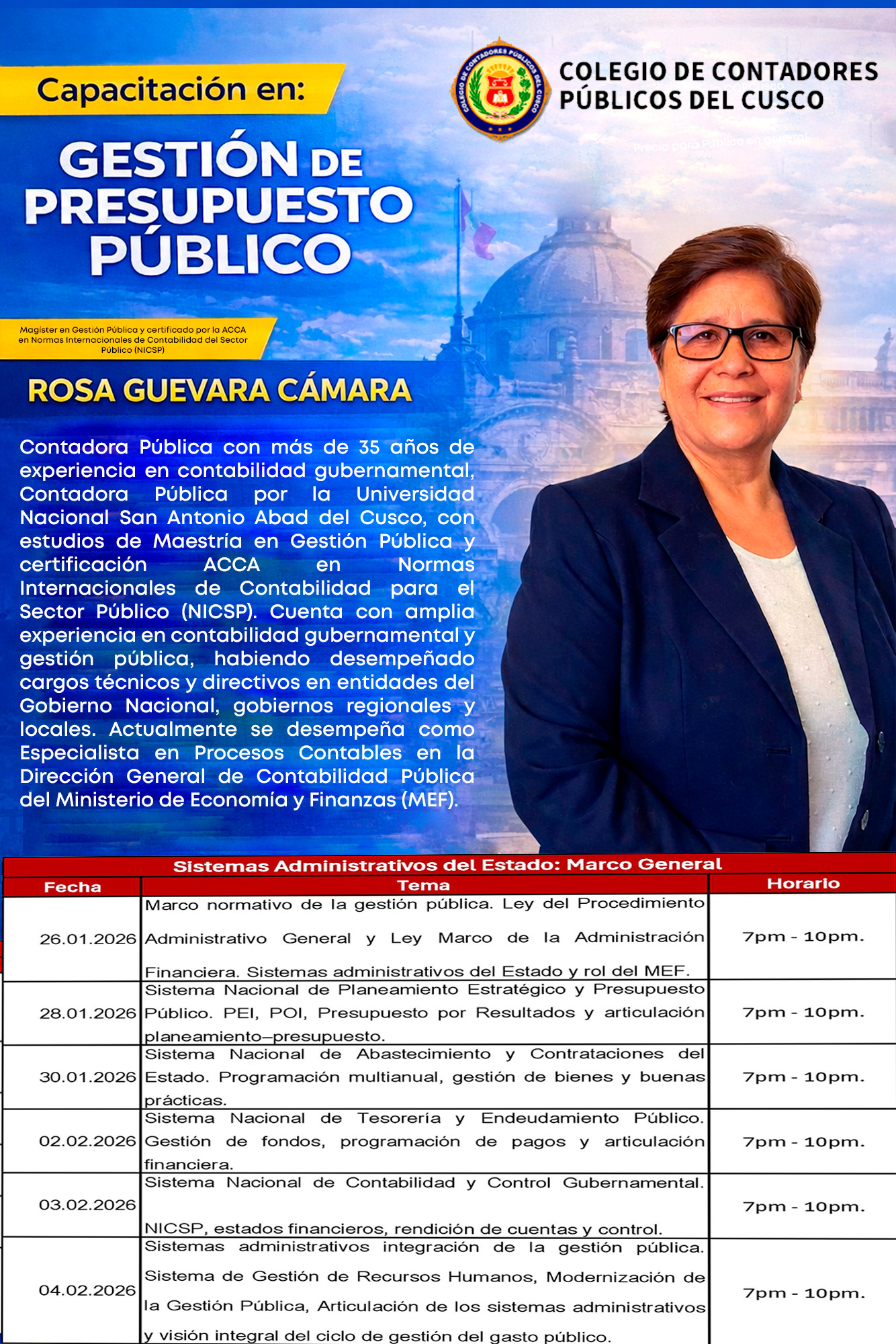 horario del curso de Capacitación en Gestión de Presupuesto Público