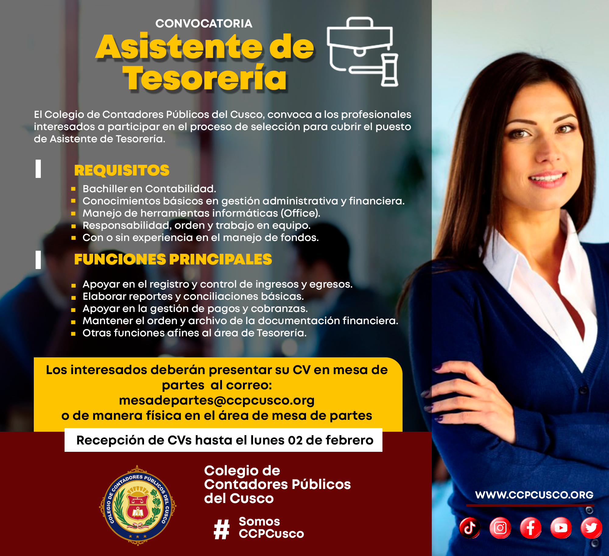 CONVOCATORIA LABORAL ASISTENTE DE TESORERÍA
