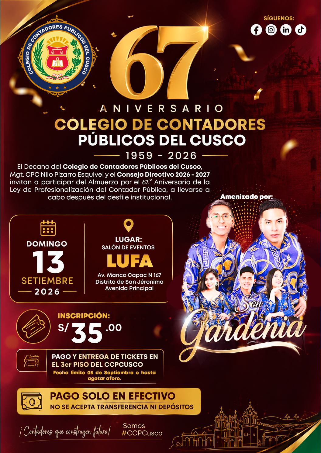 🎉✨ ¡67.° ANIVERSARIO DEL COLEGIO DE CONTADORES PÚBLICOS DEL CUSCO! ✨🎉