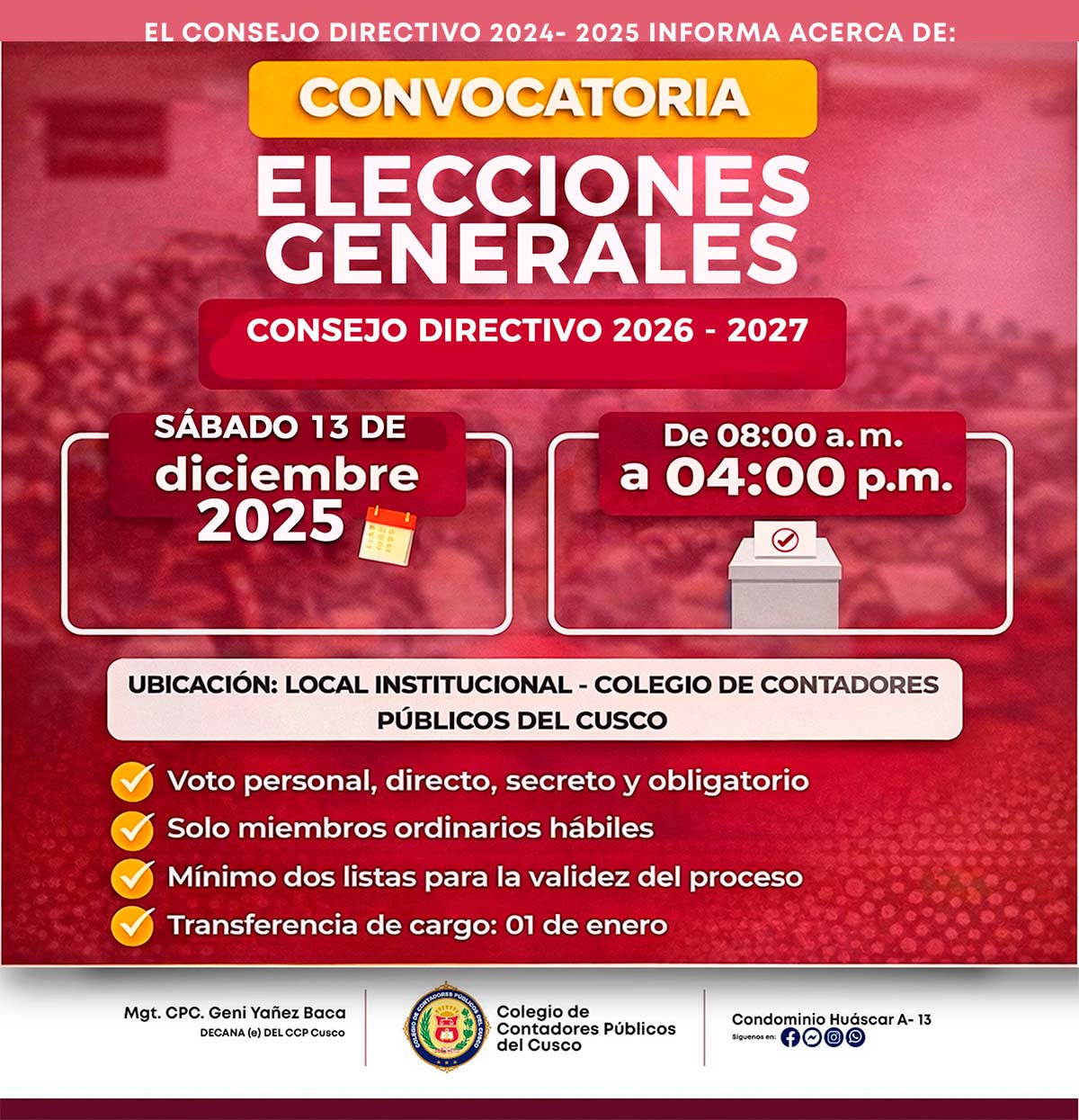 COMUNICADO OFICIAL – ELECCIONES DEL CONSEJO DIRECTIVO 2026–2027