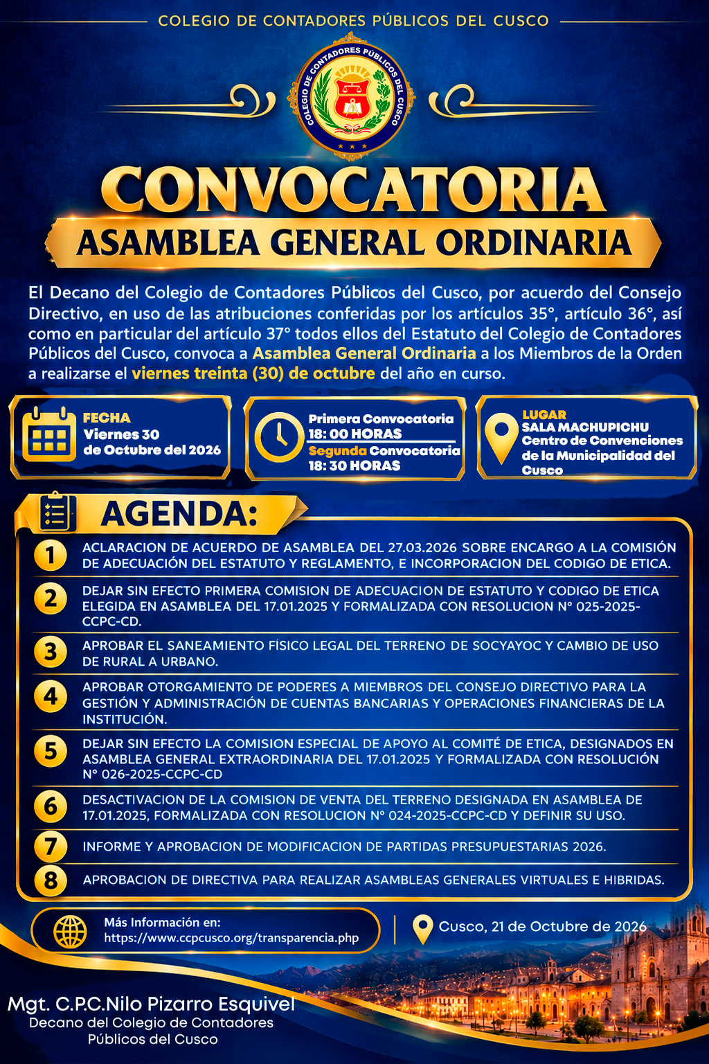 CONVOCATORIA A ASAMBLEA GENERAL ORDINARIA