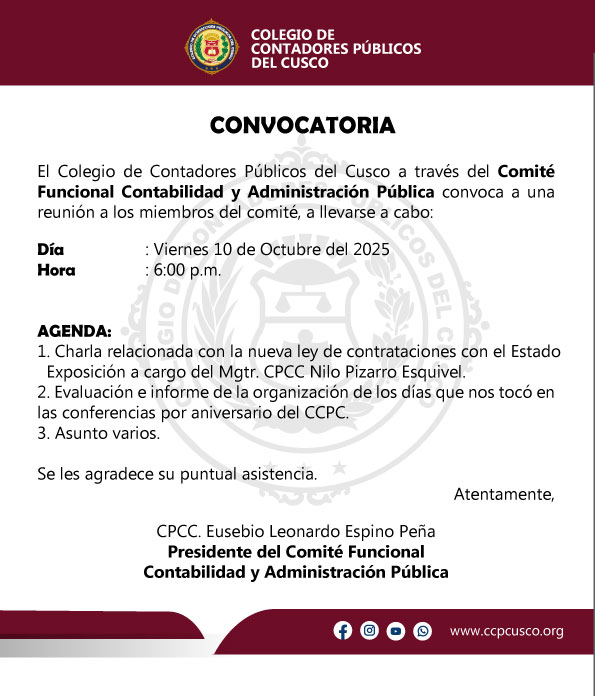 CONVOCATORIA COMITE FUNCIONAL DE CONTABILIDAD Y ADMINISTRACION PUBLICA
