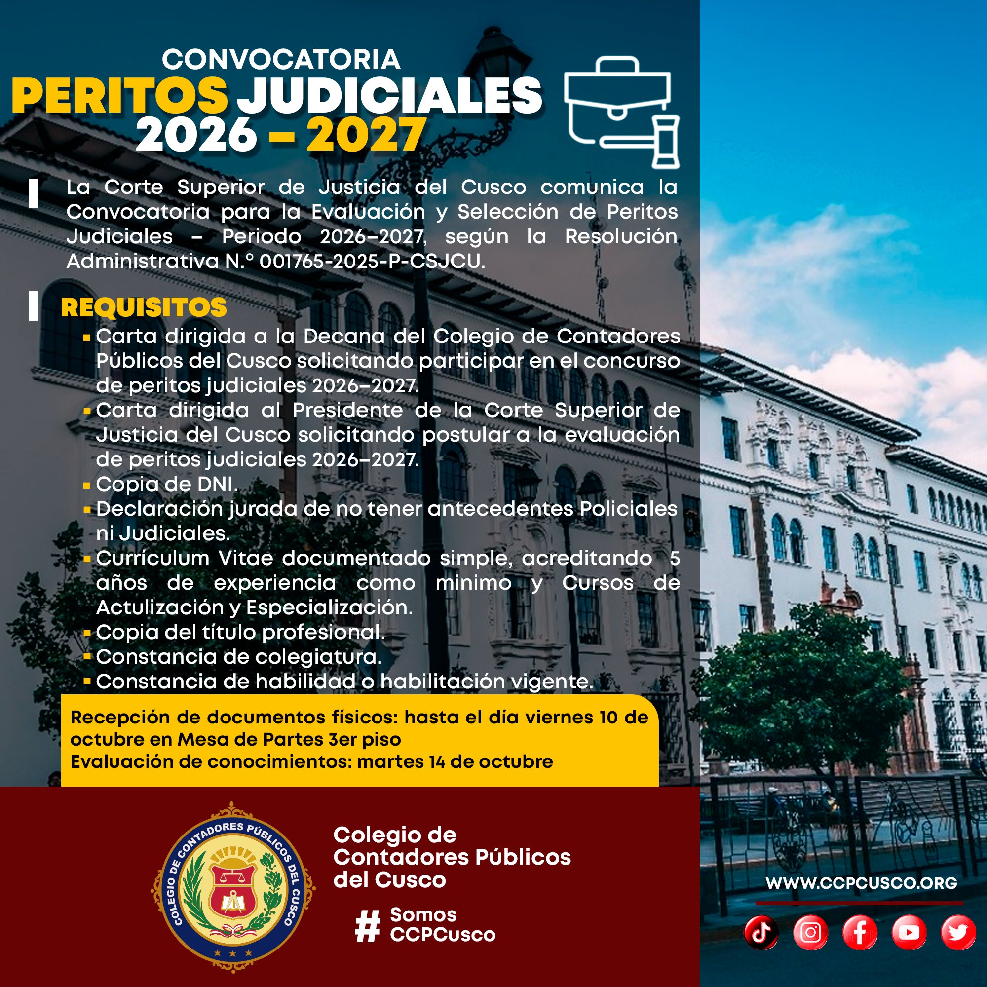 CONVOCATORIA PERITOS JUDICIALES 2026 – 2027