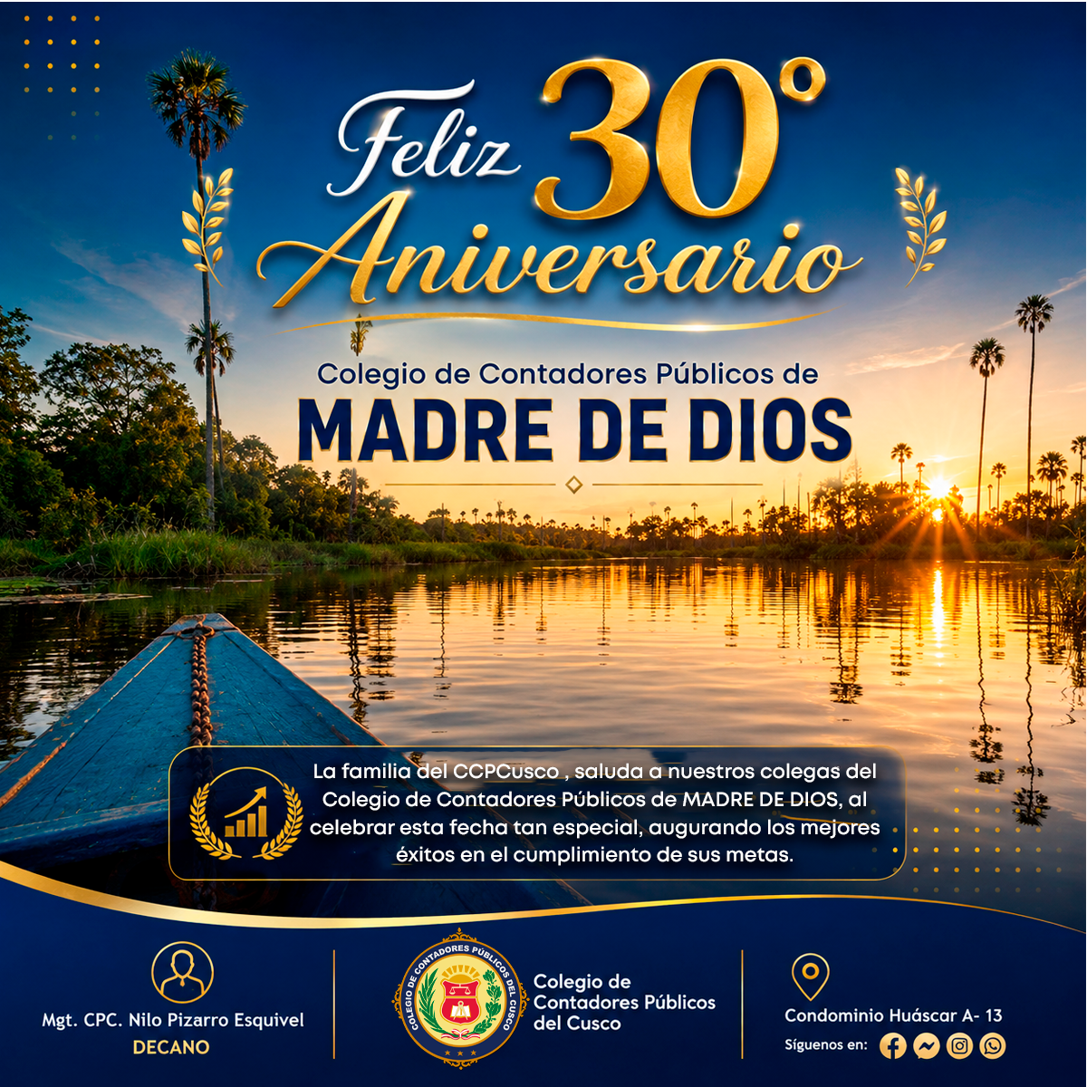 🎉 **¡FELIZ 30.º ANIVERSARIO, COLEGIO DE CONTADORES PÚBLICOS DE MADRE DE DIOS!** 🎉