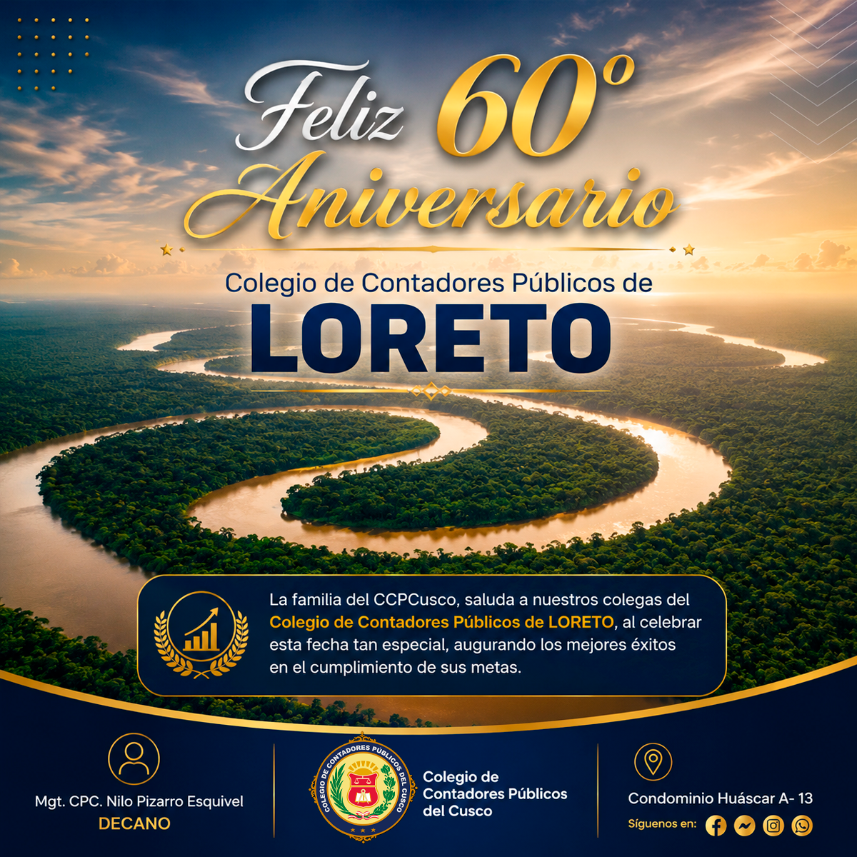 ¡FELIZ 60.º ANIVERSARIO, COLEGIO DE CONTADORES PÚBLICOS DE LORETO!