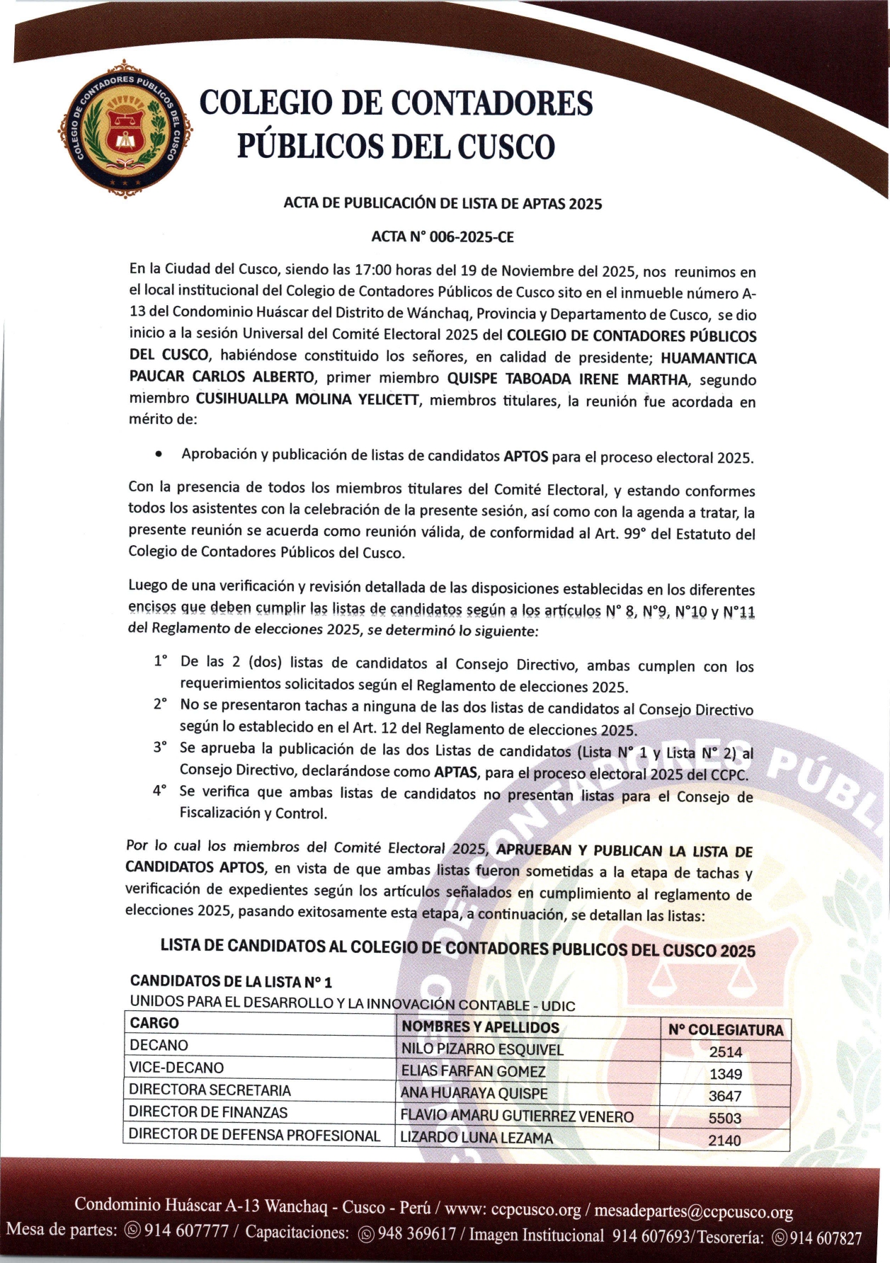 Lista de candidatos Aptos 2025